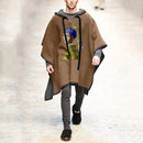 Autumn Trendy Men's Cape Coat Vintage Poncho Jacket Batwing Sleeve Irregular Design Men Hooded Trench Shawl Coat Cosplay Costume