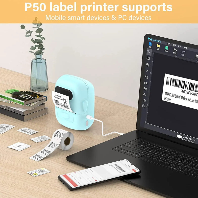 Marklife P50 Portable Thermal Printer Suitable For Small Business Home Office Mini Wireless Label Sticker Machine For Smartphone