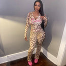 VEITCHE Women's Summer Outfit Casual Leopard Print Long Pant Suit Slim Hoodie Zipper Top High Waist Trousers Set Street Style