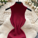 Half High Collar Summer Lace Up Sexy Short Dress Women Sleeveless Slim Sundress Knitted Mini Bodycon Dress Streetwear Outfit