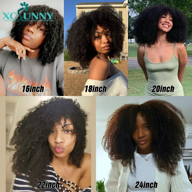 Afro Kinky Curly Bob Wig Human Hair Wigs With Bangs 200 Density Remy Brazilian Scalp Top Curly Human Hair Wigs For Women Xcsunny