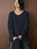 Winter new Korean style fashionable mixed color plush knitted shawl style wool sweater loose warm top for women