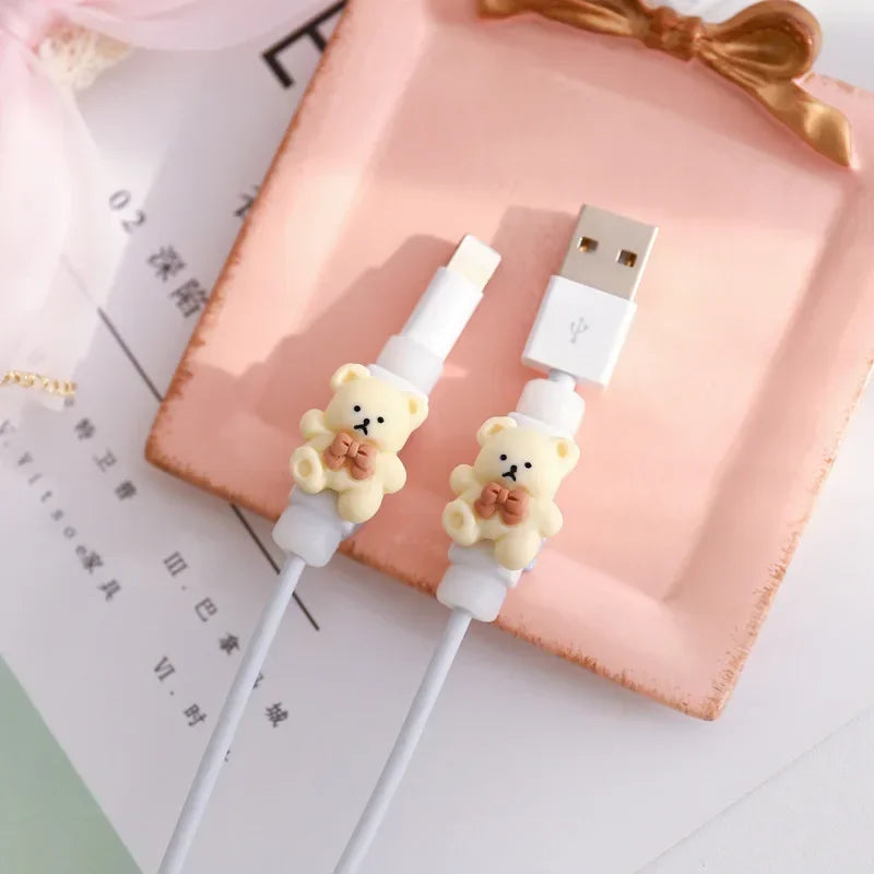 2PCS Breathable Data Line Protective Sleeve Durable Wear-resistant Cable Protector Cover Kawaii Bear Rabbit Charger Cord Winder