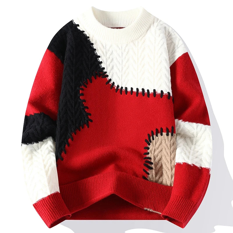 2024 Brand Stitching Contrast Long-sleeved Sweater Y2K Street Retro Fashion Harajuku Sweaters For Men Christmas couple top