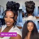 Kinky Straight 360 HD Full Lace Wigs Human Hair Brazilian Yaki Straight 13x6 HD Lace Frontal Wig Preplucked 250% High Density