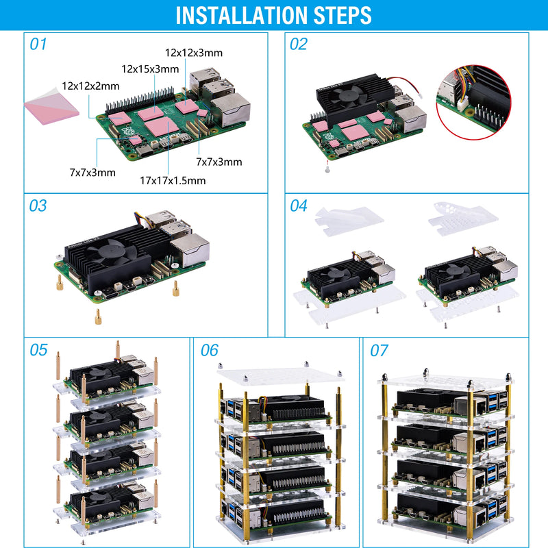 52Pi  Raspberry Pi 5 4 Layers Acrylic Case with Armor Lite V5 Heatsink for Raspberry Pi 5