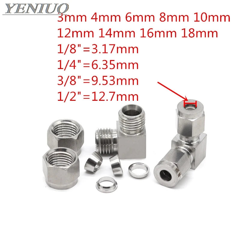 Stainless Steel 304 Compressor Double Ferrule Connector 6mm 8mm 10mm 12mm 1/4" 1/2" Pipe Tube Coupler Air Compression Fitting