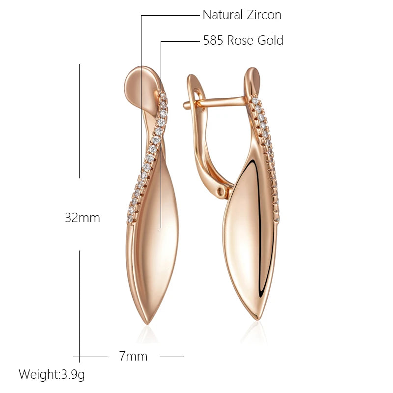 Kinel Trend 585 Rose Gold Color Glossy Drop Earrings for Women Fashion Creative Natural Zircon Unique Romantic Daily Jewelry