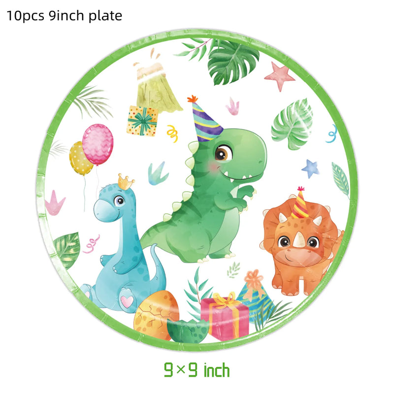 Dinosaur Birthday Disposable Tableware Set Dinosaur Plates Cups Napkins Banner for Boys Dinosaur Party Decoration Jungle Safari