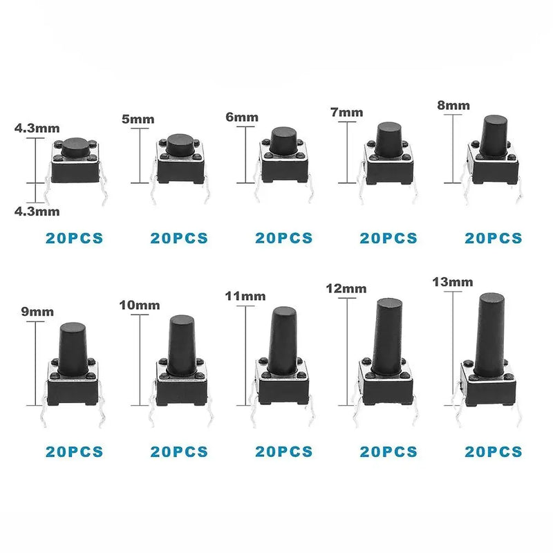 200Pcs Mini Tactile Push Button Practical 6x6 mm 4 pin Micro Momentary Switch Pushbutton Switches Breadboard Arduino PCB
