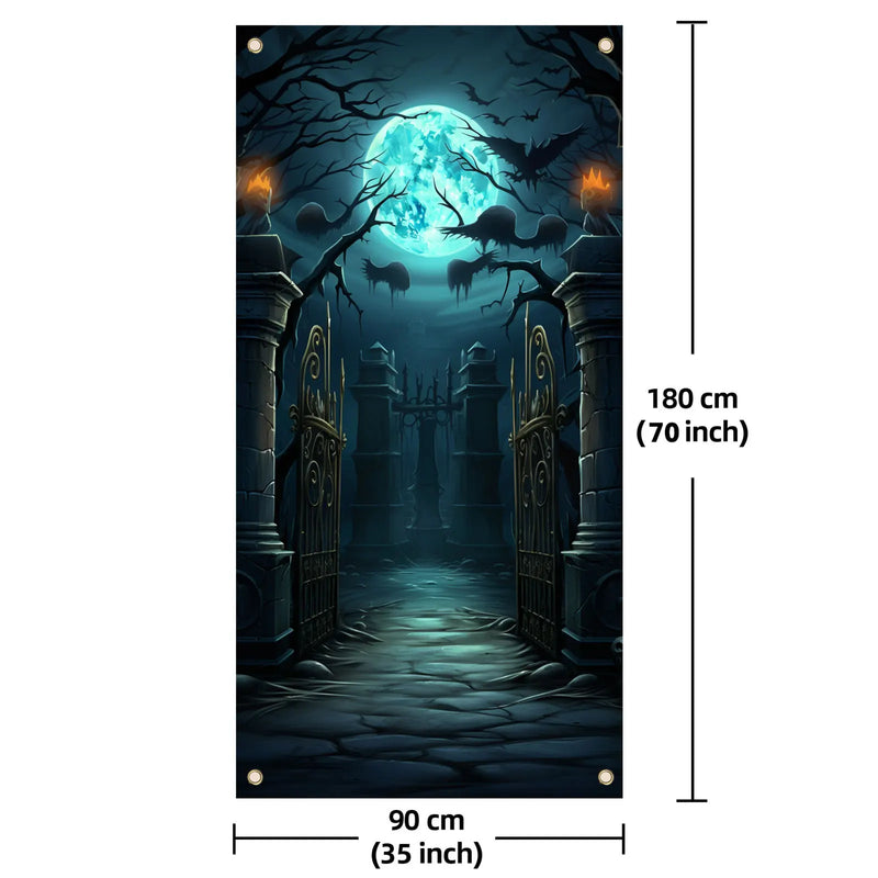 70×35 inch Halloween Door Banner Happy Halloween  Horror Graveyard Full Moon Photography Photo Background Banner