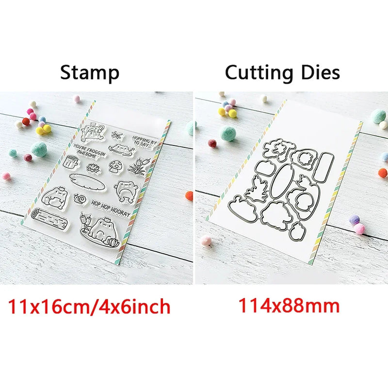 Birthday Cake Cute Frog Fox Animals Cutting Dies and Clear Stamps Bottle Thank You Words Dies For DIY Scrarpbooking Paper Craft