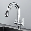 Quyanre Matte Black Filtered Crane For Kitchen Pull Out Spray 360 Rotation Water Filter Tap Three Ways Sink Mixer Kitchen Faucet