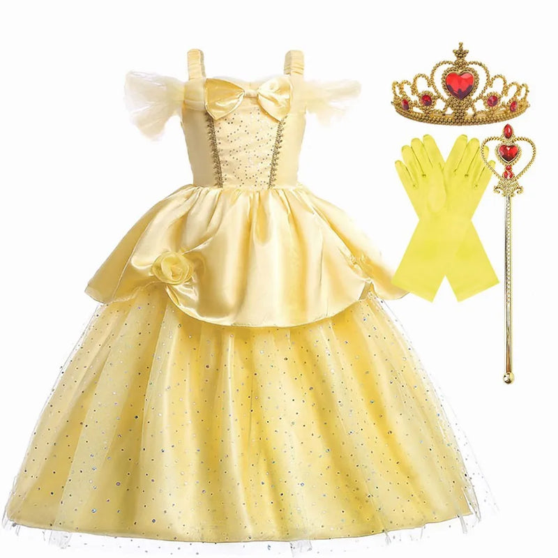 Girl Belle Princess Dress Kids Beauty and The Beast Costume Children Christmas Birthday Cosplay Elegant Party Dress 2-10 Years