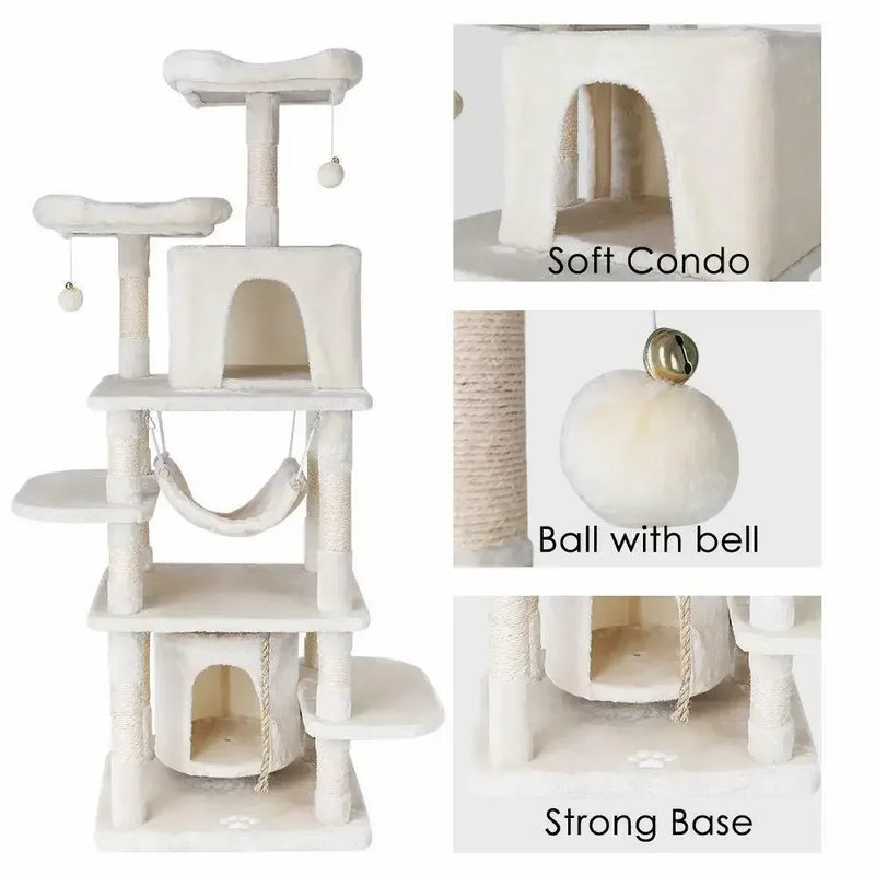 Cat Tree 170cm Tower Condo Furniture Scratch Post for Kittens Pet House Play for Indoor Cats, Plush Multi-Level Cat Condo