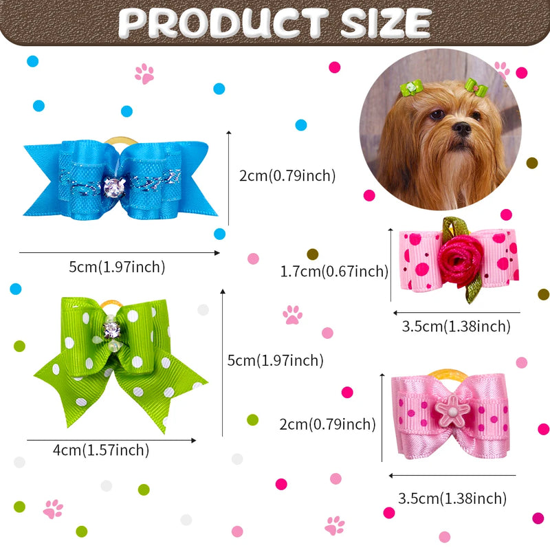 10pcs/lot Hand-made Small Hair Bows For Dog Rubber Band Cat Hair Bowknot Boutique Valentine's day Dog Grooming Pet Accessories