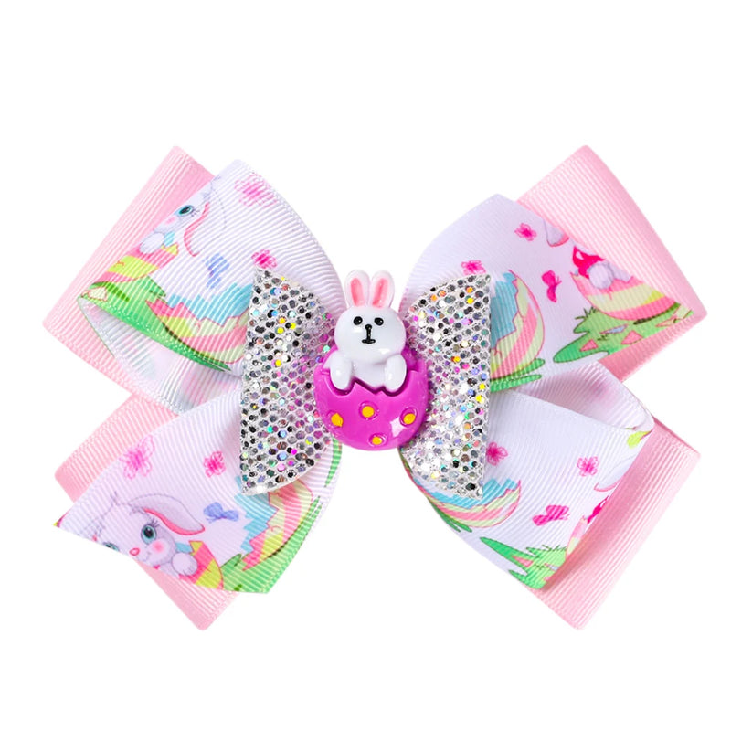 ncmama 4.5" Easter Day Hair Clips for Girls Kids Handmade Swallowtail Stack Rabbit Hair Bows Hairpins Fashion Hair Accessories
