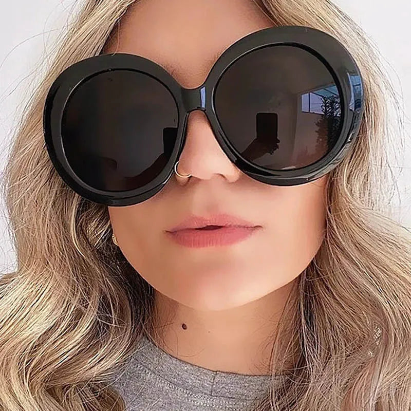 Unisex Big Round Sunglasses Women 2024 New Fashion Retro Oversized Sun Glasses Vintage Gradient Black Shades Luxury Eyewear