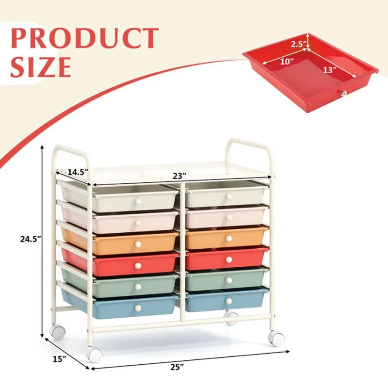 12 Drawers Rolling Storage Cart for Home and Office