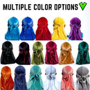 New Unisex Solid Color Soft Velvet Longtail Pirate Hat Breathable Bandana Durag Long Ribbon Cape Baotou Headband Du-Rag