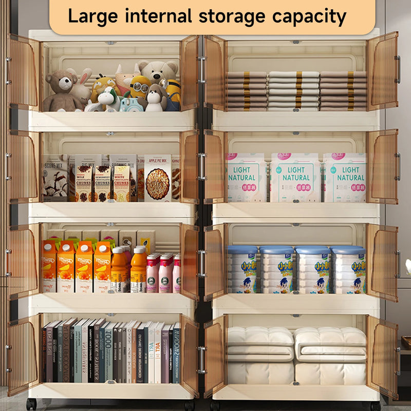 3/4-layer Stackable Storage Bins Storage Box with Lid Collapsible Storage Cabinet Organizers with Wheels for Shoes Home Office