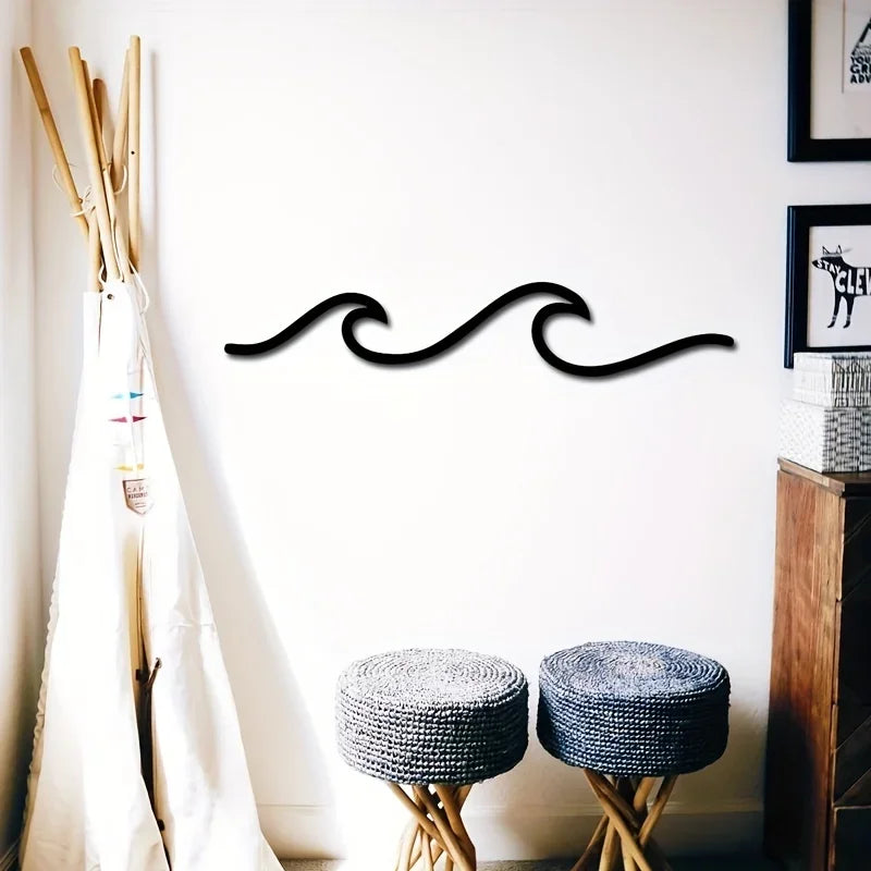 HelloYoung Metal Wave Art Sign Wall Decor Ocean Wave Wall Hanging Minimalist Lines Iron Crafts Metal Wall Hanging for Office