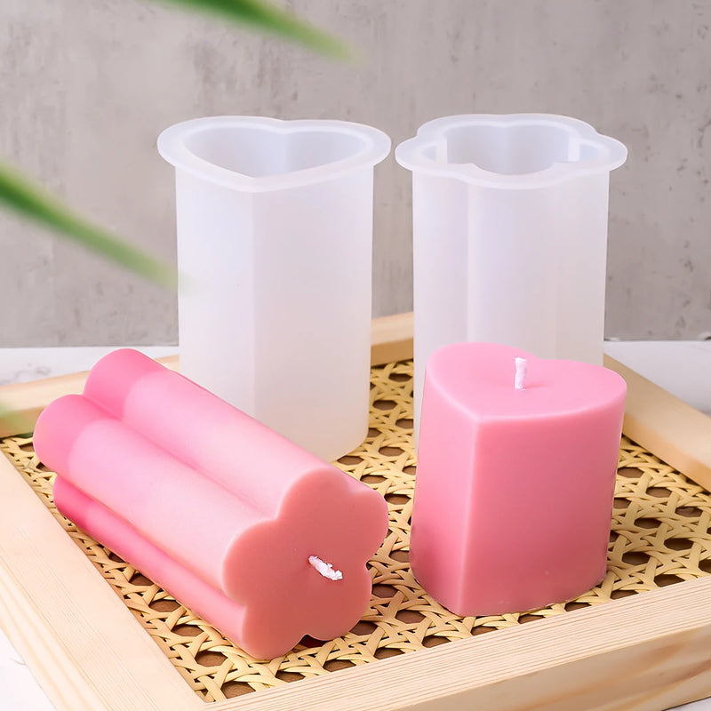 Love Flower Shape Silicone Mold DIY Handmade Multiple Height Scented Candle Setting Epoxy Mould 3D Gypsum Drop Glue Home Deco