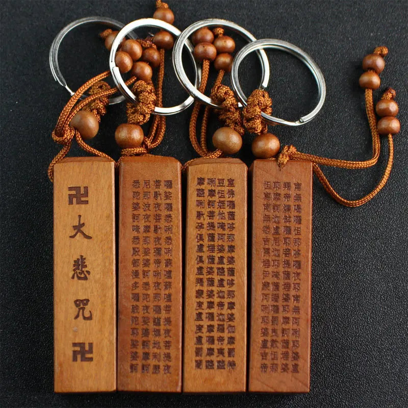 Yanting wood keychain Chinese anicent words round square charms trinket charm pendant car keychains Christmas gifts for men 022