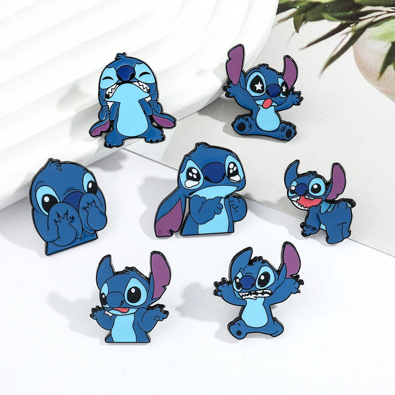 Stitch & Lilo Enamel Brooch Anime Cartoon Fashion Backpack Accessories Ohana Means Family Lapel Pins Kawaii Jewelry Girls Boys