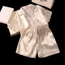 2 Pieces Print Sleepwear Faux Silk Satin Nightwear Pyjamas Fashion Casual Pajama Women Shorts Pajamas Set Ink Painting Outfits