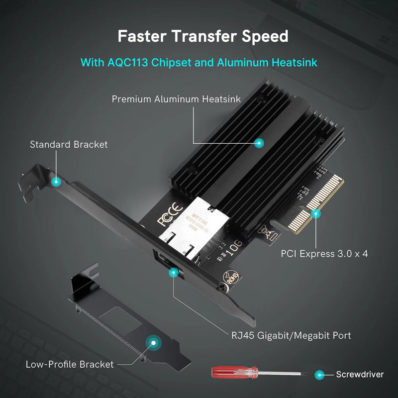 10GBps AQC113 PCIE To RJ45 Network Card 100Mbps/1G/2.5G/5G/10Gbps RJ45 Interface Ethernet Wired LAN Adapter For Desktop Win10/11