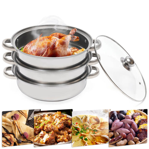 The Steamkeeper | 28cm Triple-Tier Stainless Steel Steamer