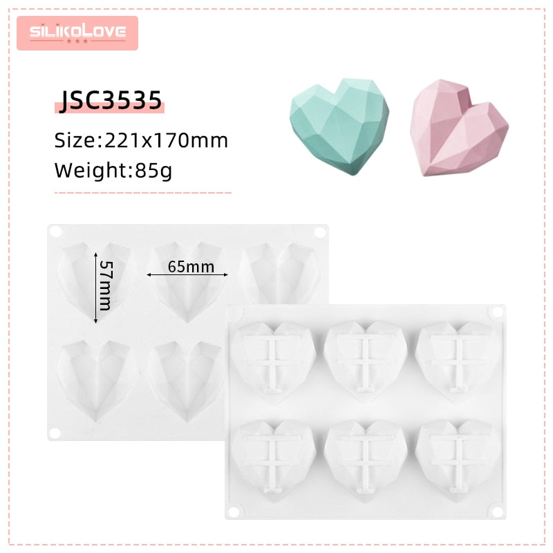 3D Diamond Love Heart Shape Mousse Cake Mold Silicone Pastry Molds for Sponge Mousse French Dessert DIY Bakeware Tools