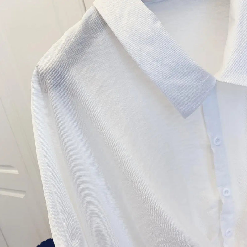 Women Summer Lapel Shirt Tops Batwing Short Sleeve Cross Irregular Design Single Breasted Casual Tops Streetwear