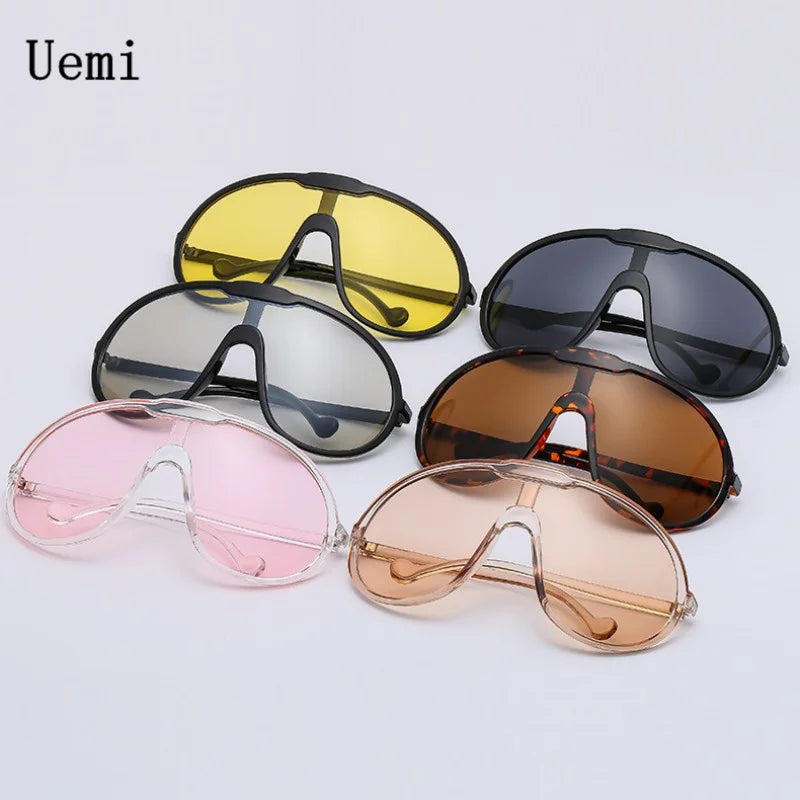 Uemi Fashion Vintage One Piece Sunglasses For Women Men Yellow Oversized Sun Glasses Female Shades UV400 Eyeglasses