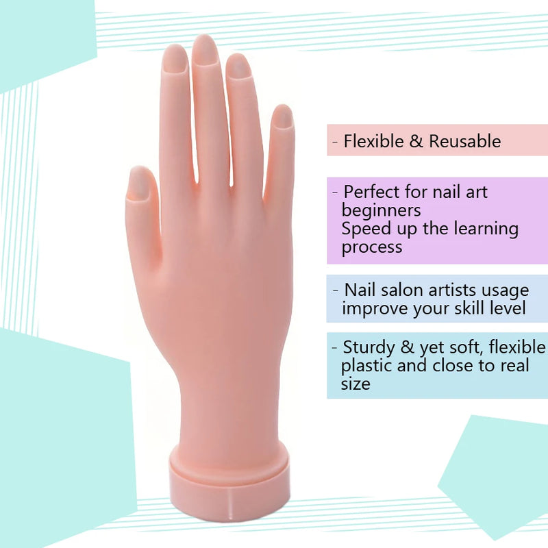 1Pcs Flexible Soft Plastic Flectional Mannequin Model Painting Practice Tool Nail Art Fake Hand for Training Nail Salon