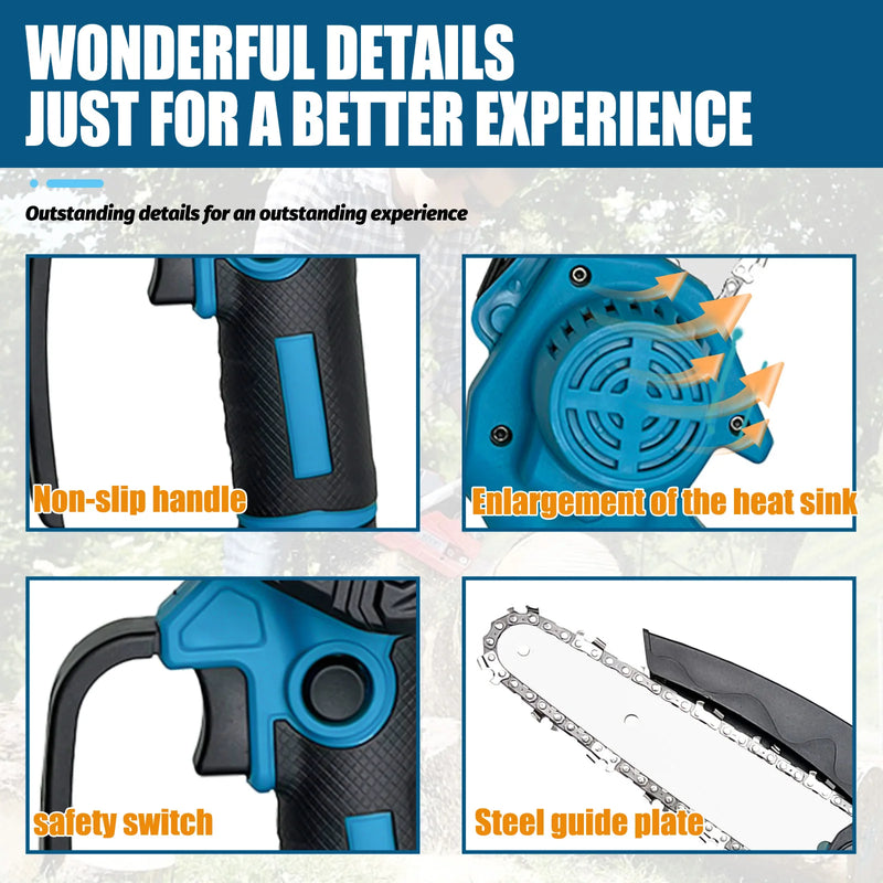 Cordless Chainsaw for Makita 18V Battery 6 inch Mini Portable Chainsaw 3000RPM for Tree/Branch/Wood Cutting