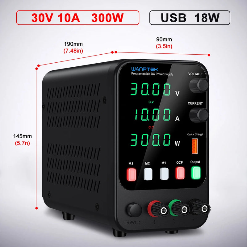 Wanptek Laboratory Power Supply 30V 5A 30V 10A 60V 5A 120V 3A Adjustable with USB fast Charging Regulator DC Power Supply