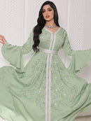 India Turkey Muslim Abaya Ramadan Eid Women Elegant Diamond Wedding Evening Party Dress Belted Jalabiya Gown Morocco Caftan Robe