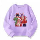 Christmas Kids Crew Neck Sweatshirt with Festive Cartoon Characters for Holiday Fun