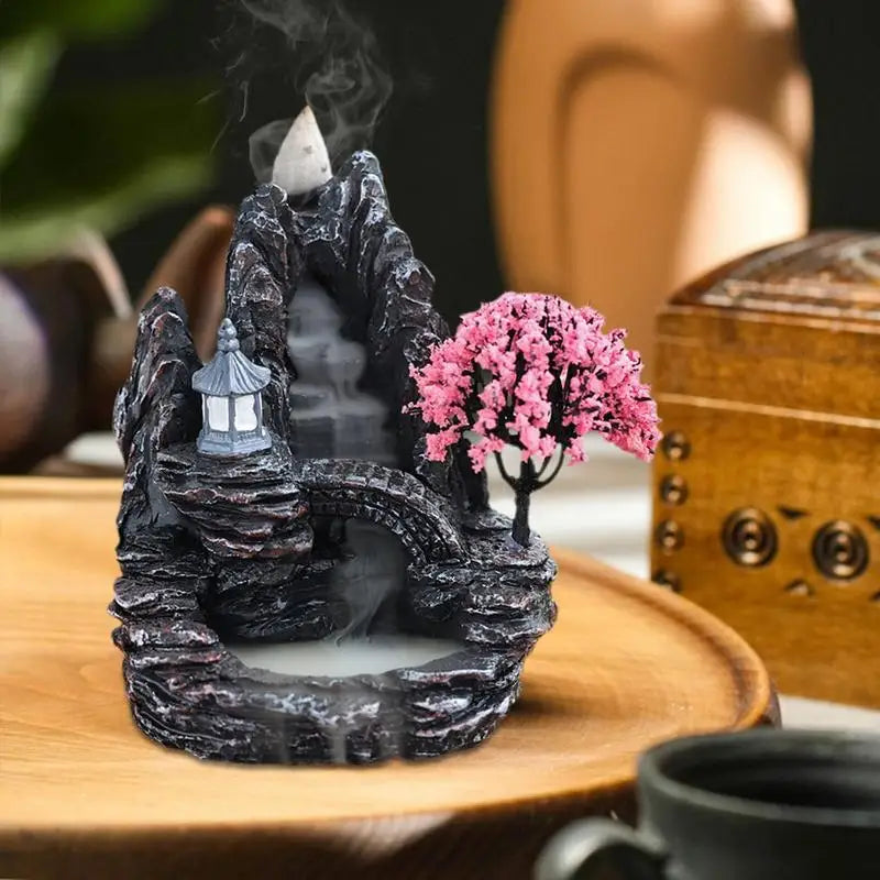 Waterfall Incense Burner Resin Backflow Incense Holder Fountain Waterfall Incense Burner For Home Office Decor Gift