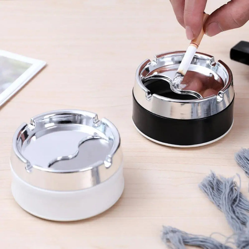 Round Ashtray Groove Design Stainless Steel Ash Holder Windproof Desktop Ash Container for Home Office Outdoor