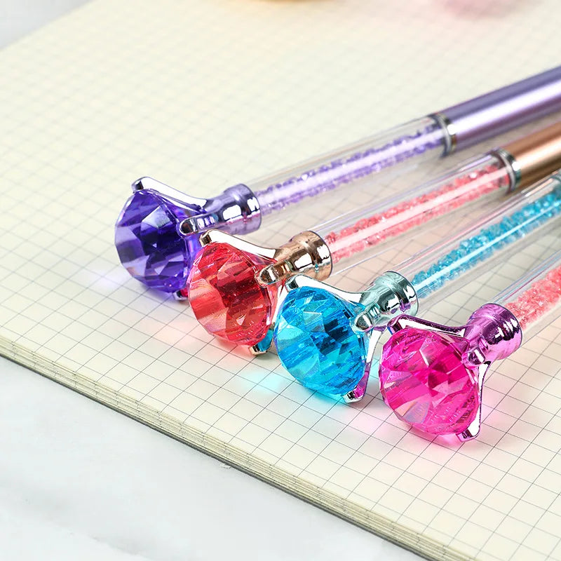 10Pcs/Lot Cute Large Diamond Ballpoint Pen Colored Crystal Neutral Oil Pen Blue Black School Office Stationery Imitation Metal