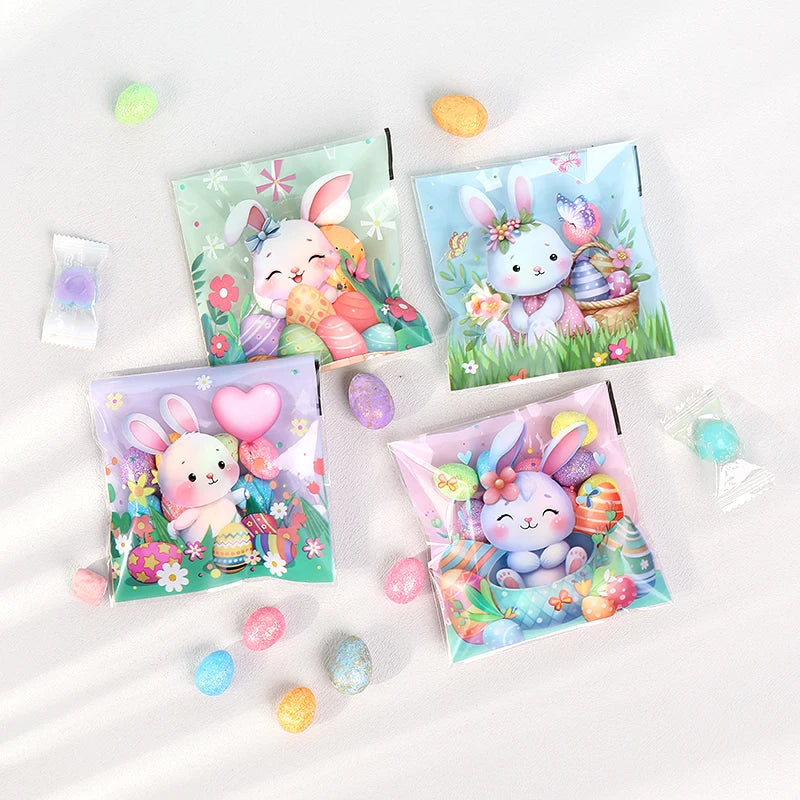 50/100pcs Easter Gift Bags Easter Candy Cookie Bags Rabbit Eggs Dessert Gift Packaging Pouches 2025 Happy Easter Party Supplies