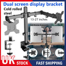 Double Twin Arm Desk Mount Bracket LCD Computer Monitor Stand 13”-27” Screen TV
