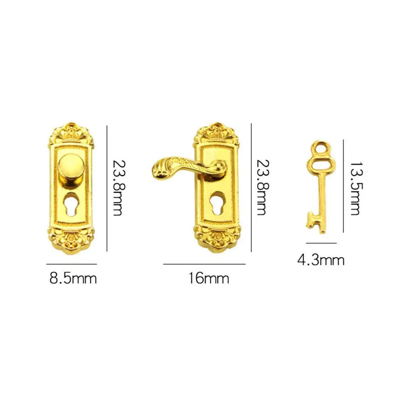 Doll House Retro Style Metal Toy Mini Furniture Pull Dollhouse Lock Key Set Brass Knobs Miniature Door Handles