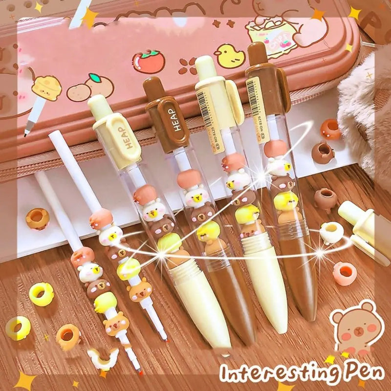 Creative Interesting Capybara Gel Pen Kawaii Aesthetic Cute Beads Pen Writing Black Ink 0.5mm Gel Pen Office Supply