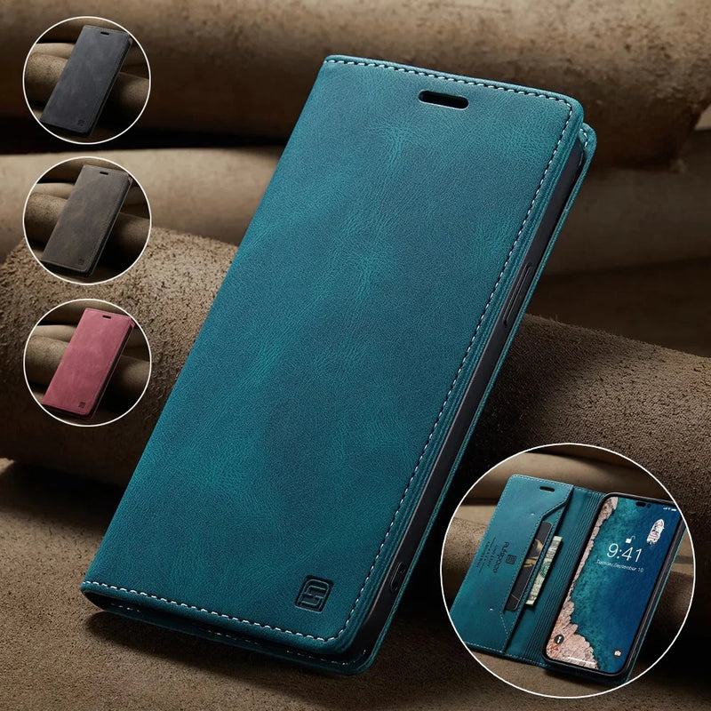 Leather Cases for iPhone 14 13 12 11 Pro Max Mini XR XS Max 8 7 6s Plus SE 2022 2020 Wallet Folio Flip Cover Rfid Blocking