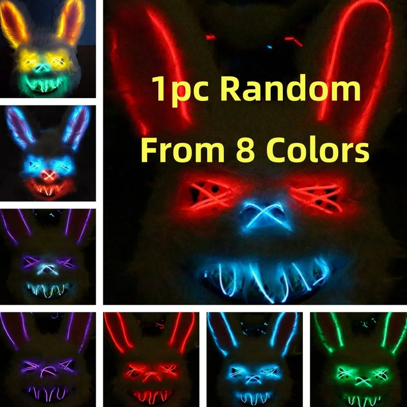 1pc Random Halloween Scary Mask LED Rabbit Bunny Mask, Bloody Plush Head Mask, Cosplay Costume Props Halloween Party