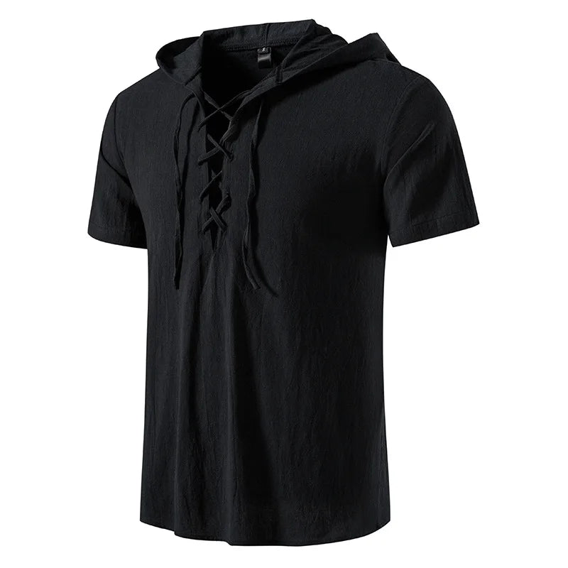 New Men's V-neck shirt Summer Men's Short-Sleeved T-shirt Cotton and Linen Led Casual Men's T-shirt Shirt Male Breathable Shirt